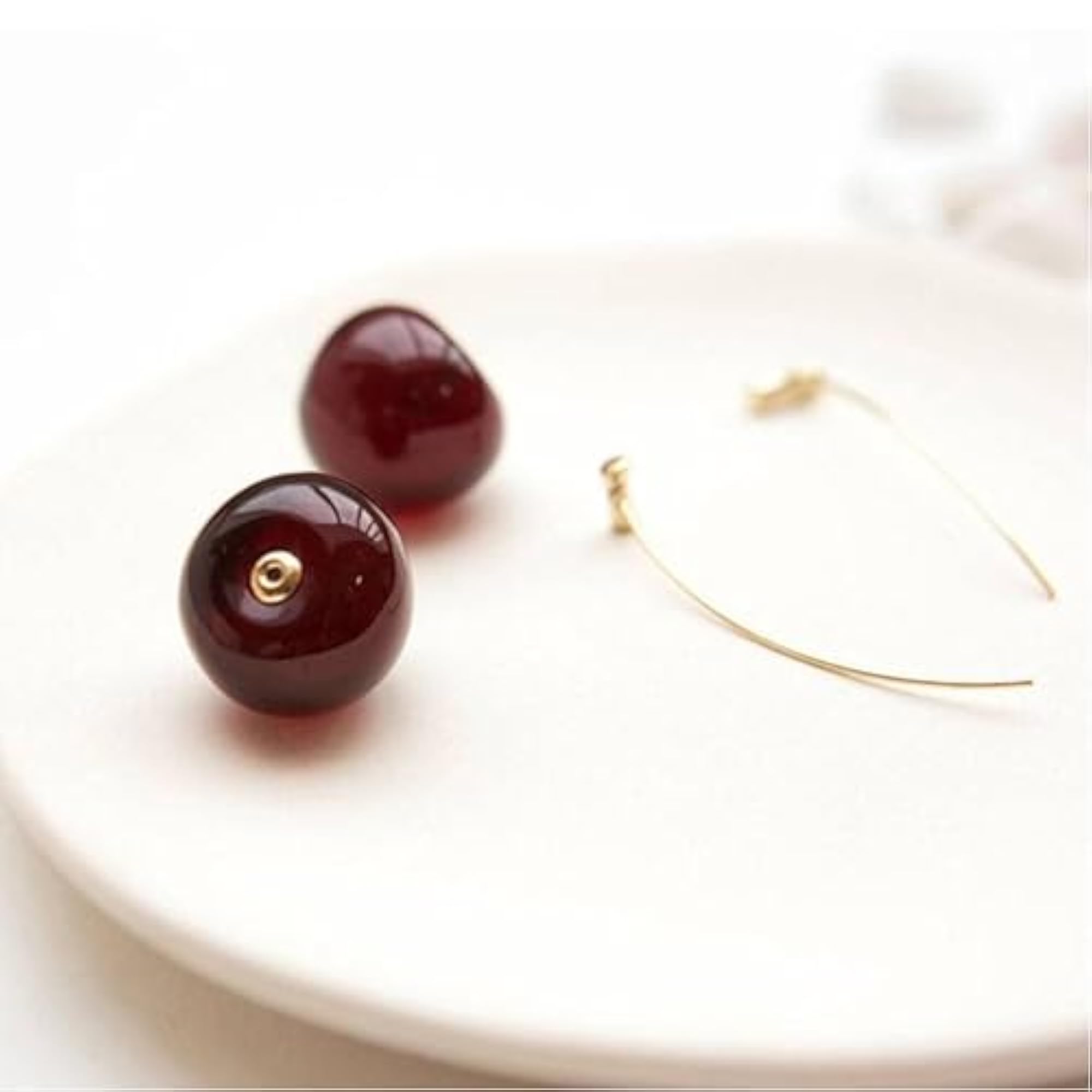 Gold Plated Dangle Earrings with Red Cherry Designs